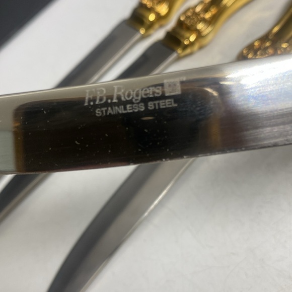 F. B. Rogers Steak Knife Set Goldplated French Rose - Picture 14 of 14